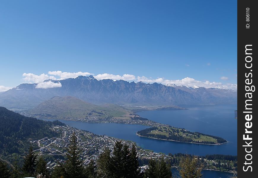 Ariel view of the lake and town