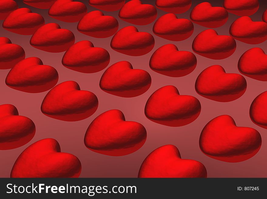 3D red hearts background. 3D red hearts background