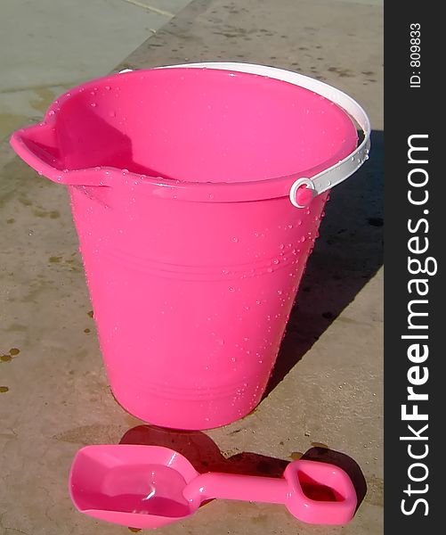Pink beach bucket summer. Pink beach bucket summer