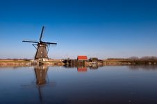 Beautiful Windmill Landscape At Kinderdijk Royalty Free Stock Images