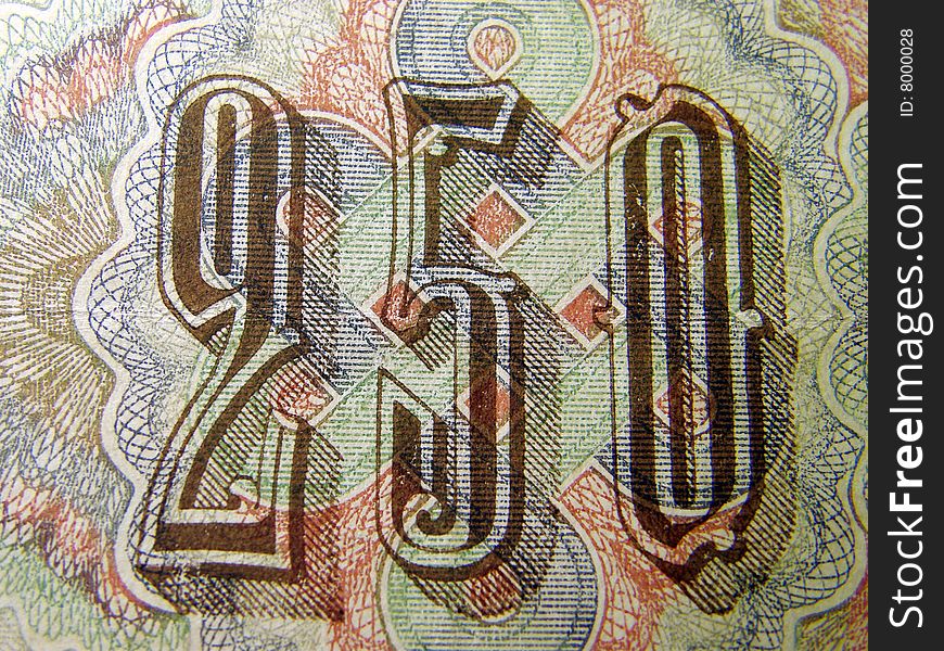 Fragment old banknote par value of two hundred and fifty