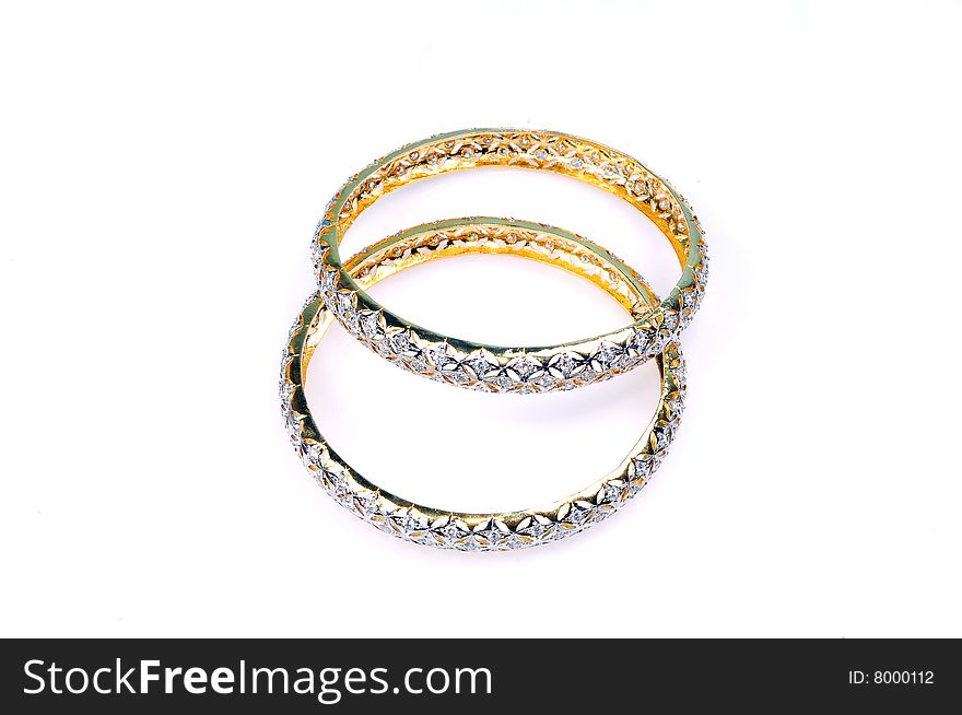 Diamond bangles isolated on white background.