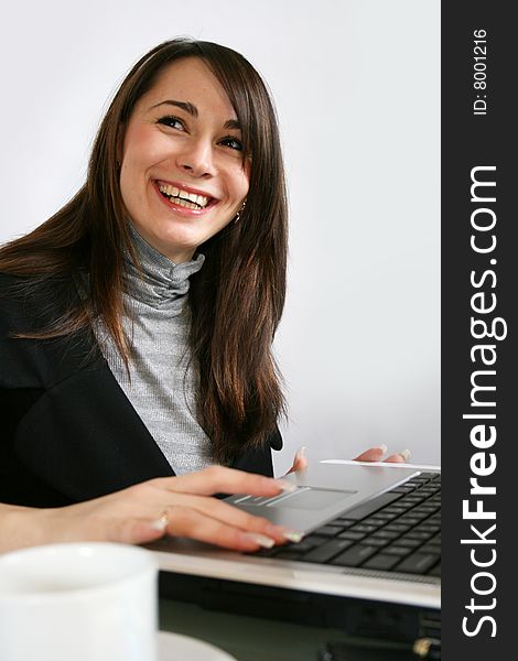 Young businesswoman, secretary or student with laptop