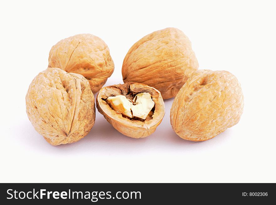 Picture of group of nuts isolated in background white