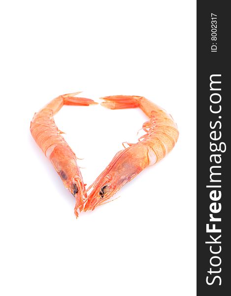 Picture of two shrimp with shape of heart. Picture of two shrimp with shape of heart