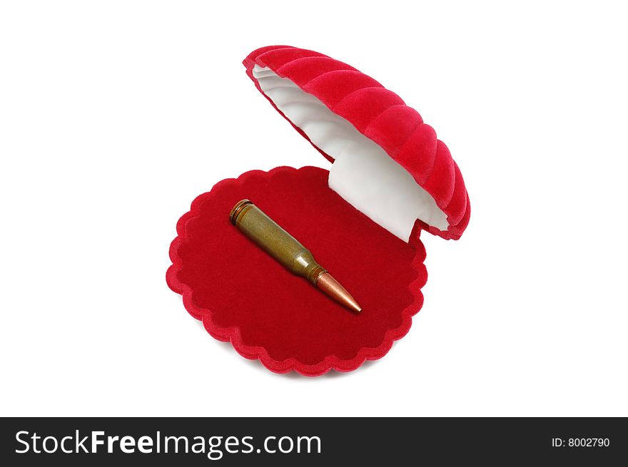 Cartridge in red box isolated over white background