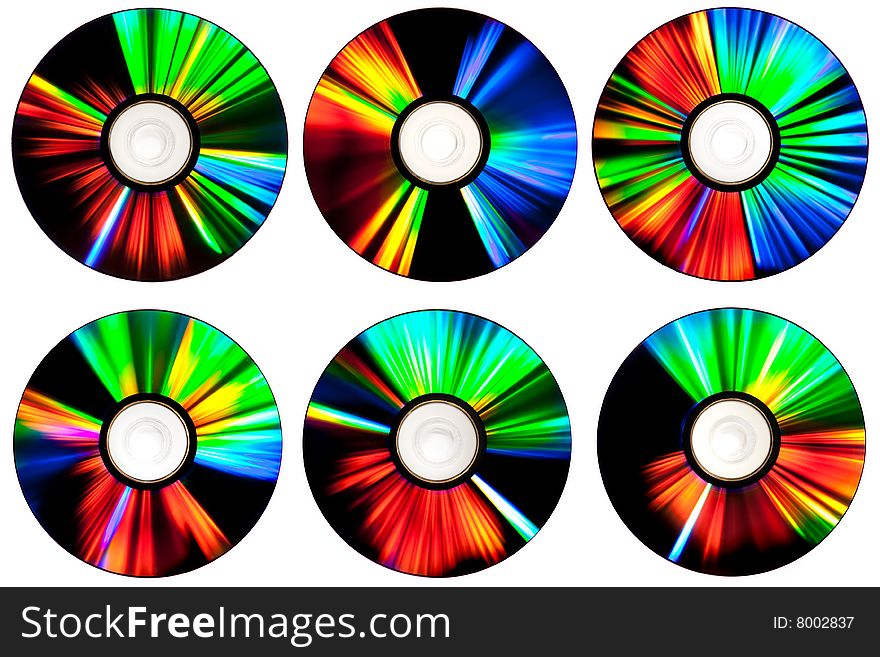 six dvd disc isolated on white