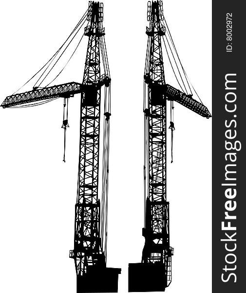 Illustration with two building cranes isolated on white background