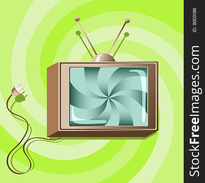 Vector retro television receiver image with green background