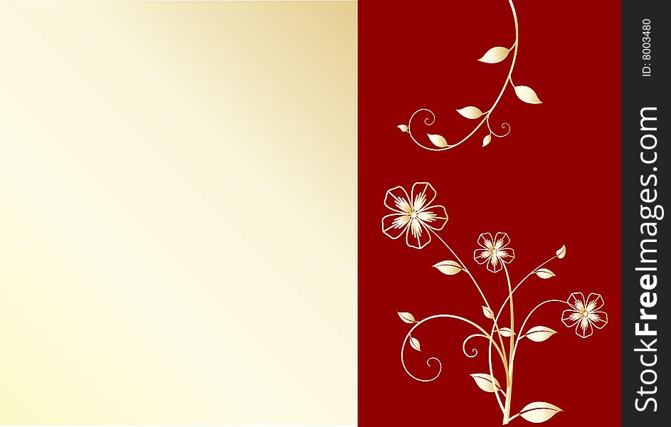 Gold and red floral background with golden flowers. Gold and red floral background with golden flowers