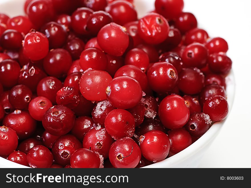 Cranberry in white cup isolated. Cranberry in white cup isolated