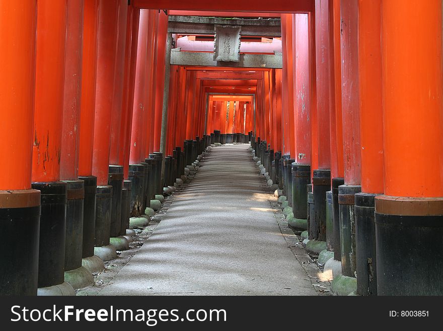 Read shrine enterance gates (Toori) of Fushimi Inari, Kyoto, Japan. Read shrine enterance gates (Toori) of Fushimi Inari, Kyoto, Japan