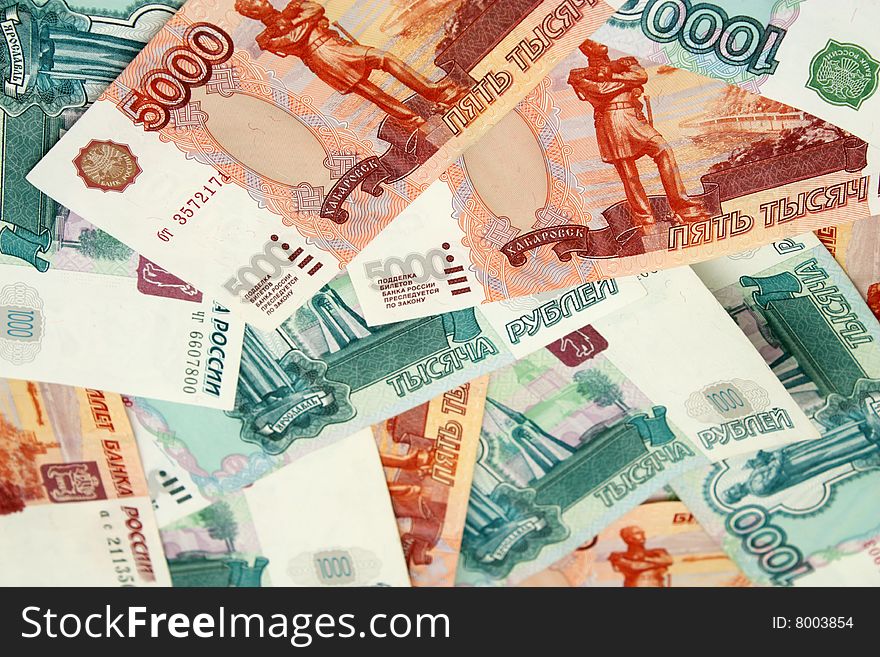 The Russian bank notes, roubles; background