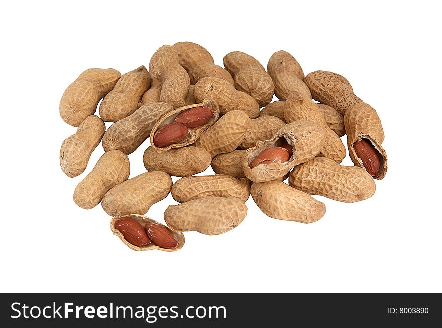 Heap Of Peanuts On A White Background.