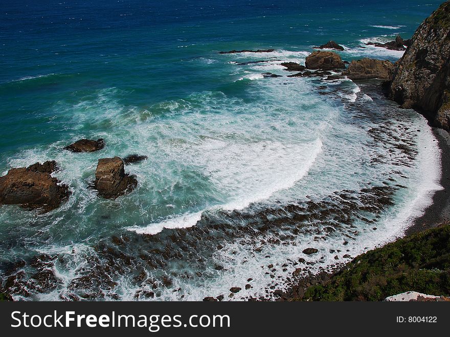 Rocks, sea, coast, New Zealand