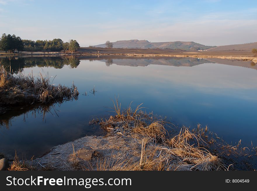 Rural dam in the White Mountain area of teh Drakensberg Mountains