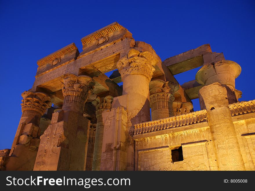 Temple of Kom Ombo at dusk, Located in Aswan Egypt