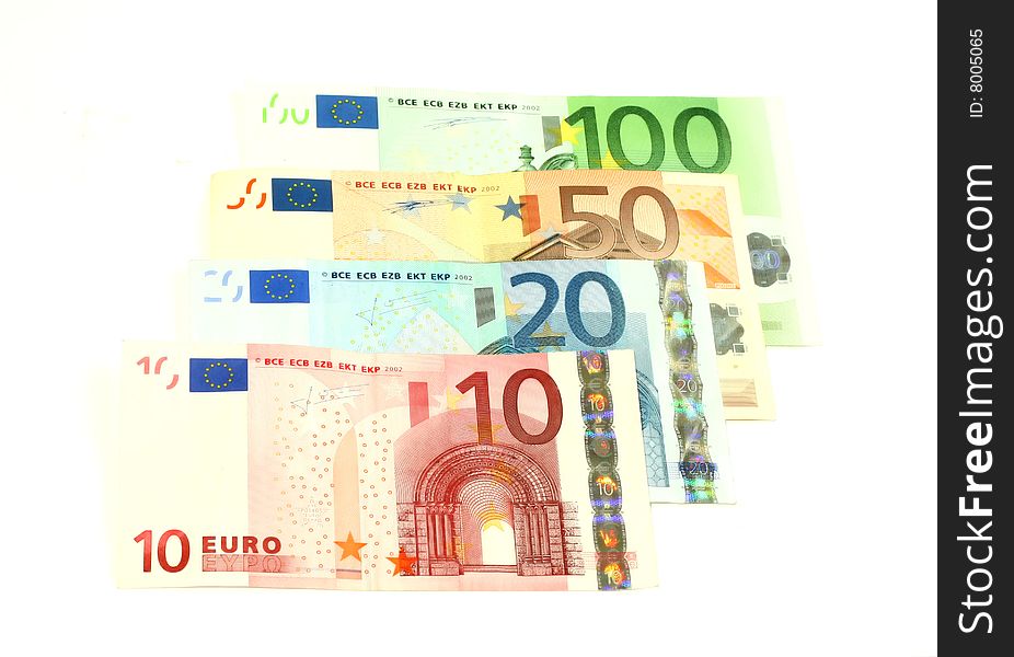 Euro banknotes, isolated on white background