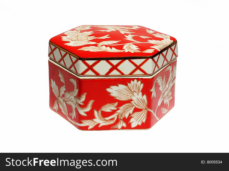 Red chinese cashket with white background. Red chinese cashket with white background