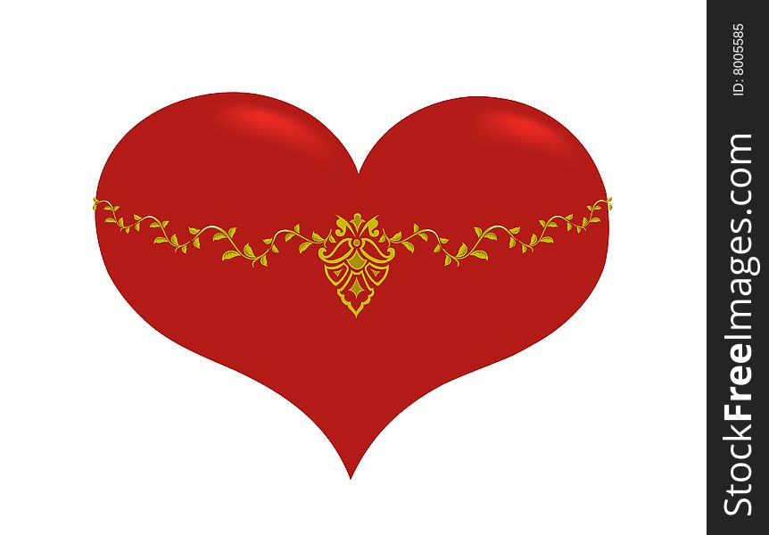 vector illustration of red heart with golden ornament