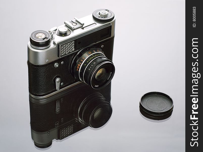 Vintage SLR camera in black and silver colors. Vintage SLR camera in black and silver colors