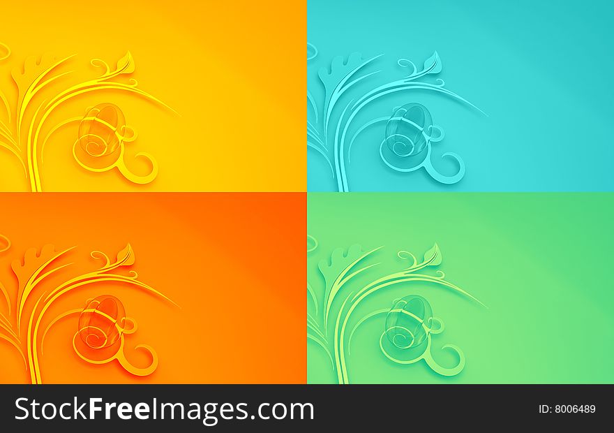 Four color pop-art like 3d easter eggs and floral background shapes. Four color pop-art like 3d easter eggs and floral background shapes.