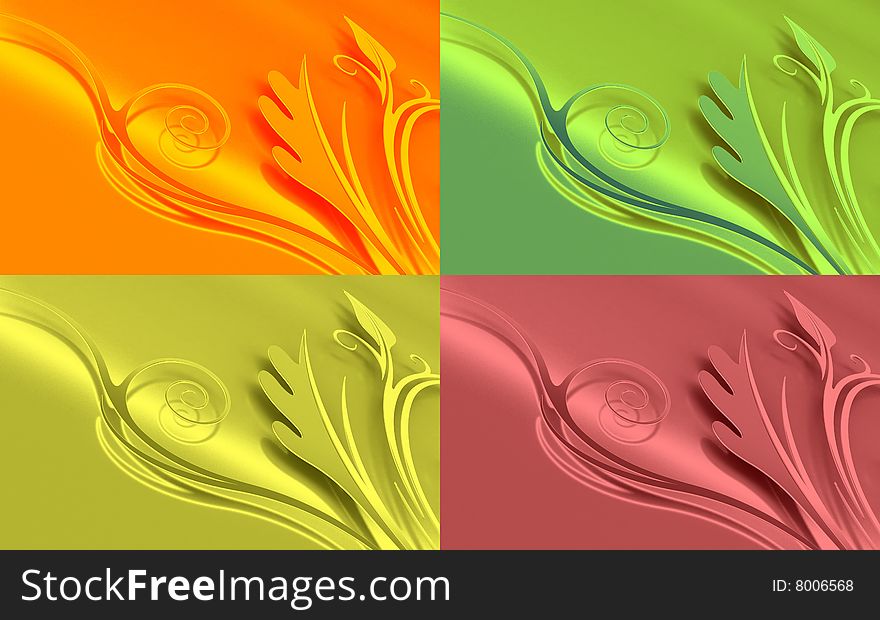 Four color pop-art like 3d floral background shapes. Four color pop-art like 3d floral background shapes.