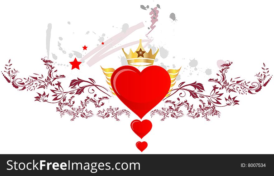 Beautiful hearts with hut, flowers and tree. Beautiful hearts with hut, flowers and tree