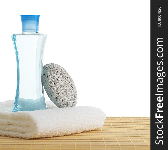 Bath products on display against a white background. Bath products on display against a white background.