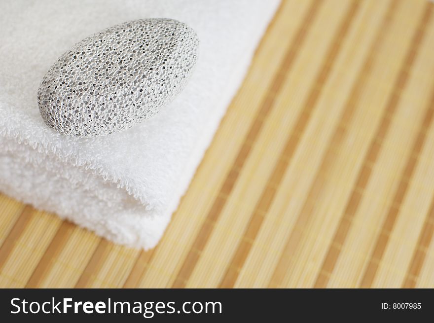 Bath products being displayed on a bamboo mat. Bath products being displayed on a bamboo mat.