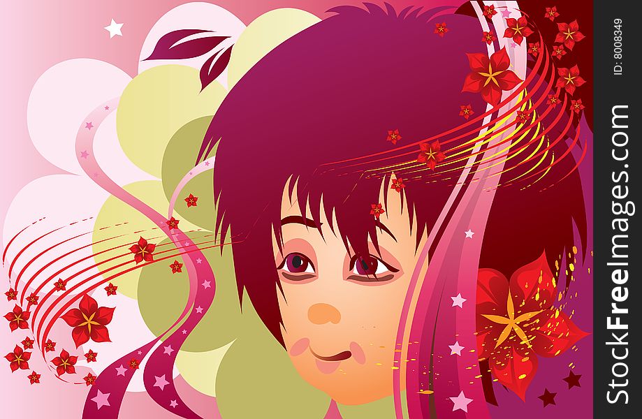 This illustration depicts pink dreams is in appearance a girl