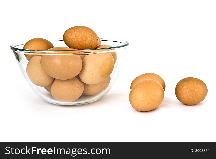 Bowl of eggs isolated on white background