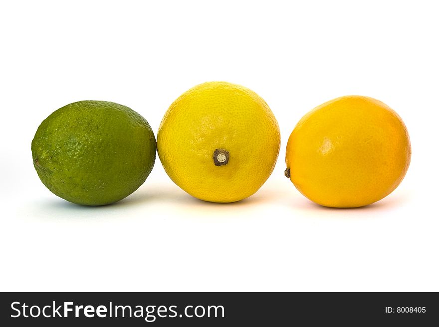 Lime and lemons isolated on white background