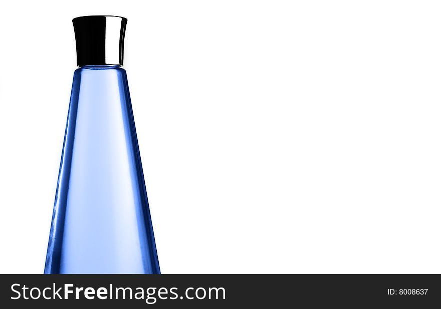 Blue, shiny, modern bottle against a white background. Blue, shiny, modern bottle against a white background.