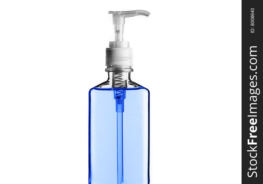 Blue pump bottles against a white background. Blue pump bottles against a white background.