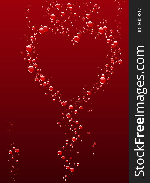 Heart from bubbles on red background. Additional vector format in EPS (v.8).