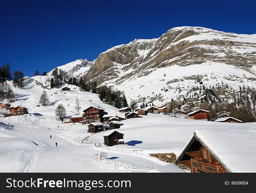 View from ski lift on the alpine slope of Matterhorn massif. View from ski lift on the alpine slope of Matterhorn massif