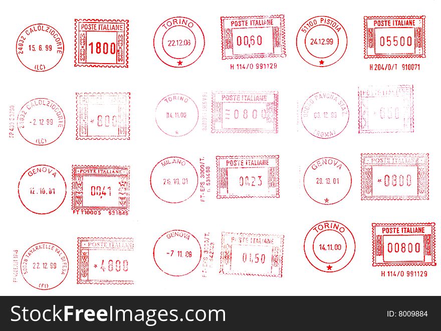 Italian postage and rubber stamps background. Italian postage and rubber stamps background