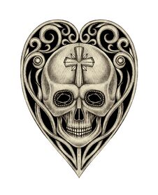 Art Skull Heart Tattoo. Stock Images
