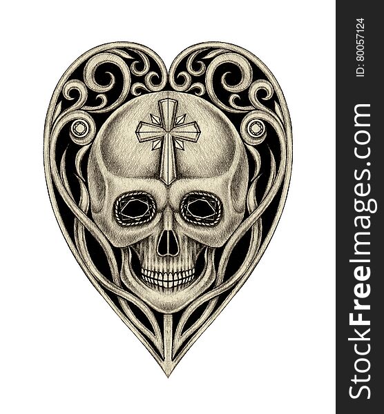 Art Skull Heart Tattoo.