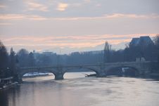 Turin Bridge At Sunset Stock Image