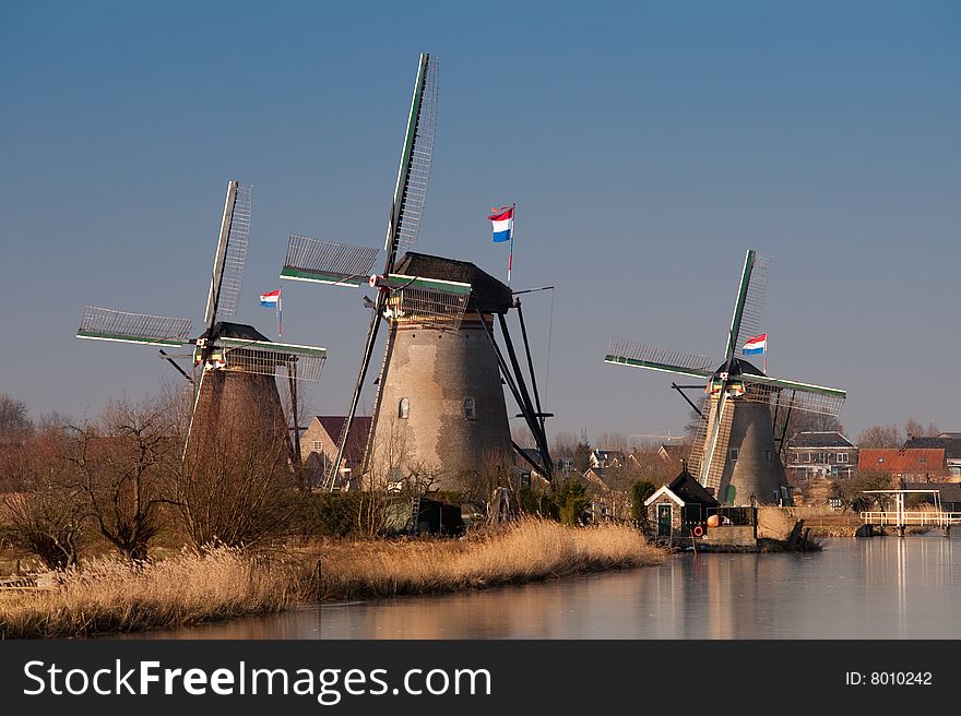 Beautiful windmill landscape at kinderdijk in the netherlands near Rotterdam