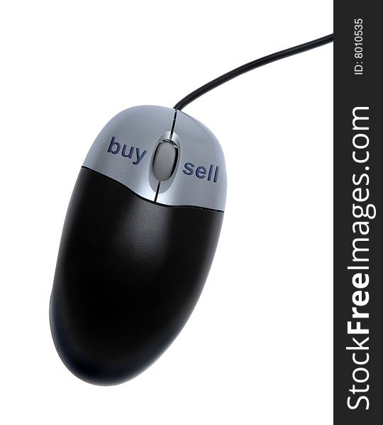 Mouse with dedicated buy and sell buttons over white background