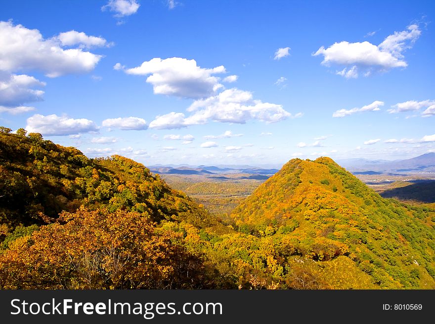 Beautiful autumn gold landscape end mountain