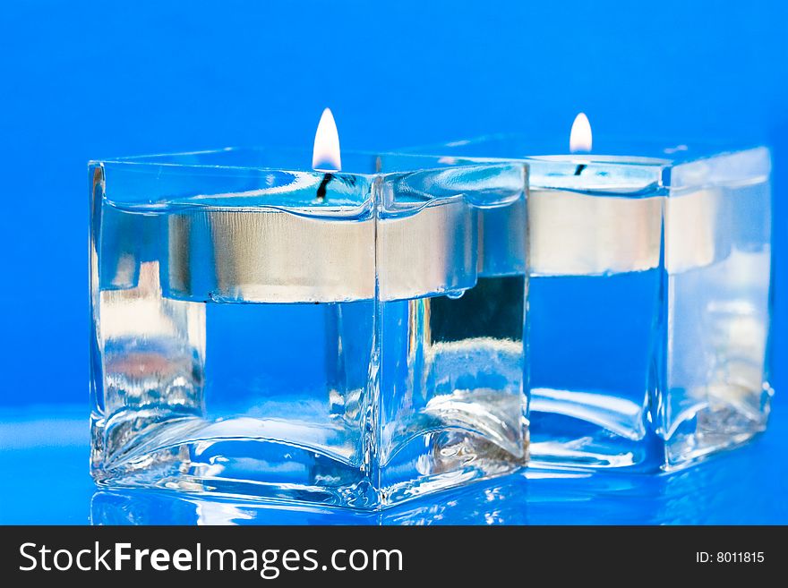 Blue Candles In Glass