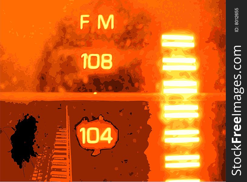 A FM radio display module with various grunge elements. Fully scalable vector illustration. A FM radio display module with various grunge elements. Fully scalable vector illustration.