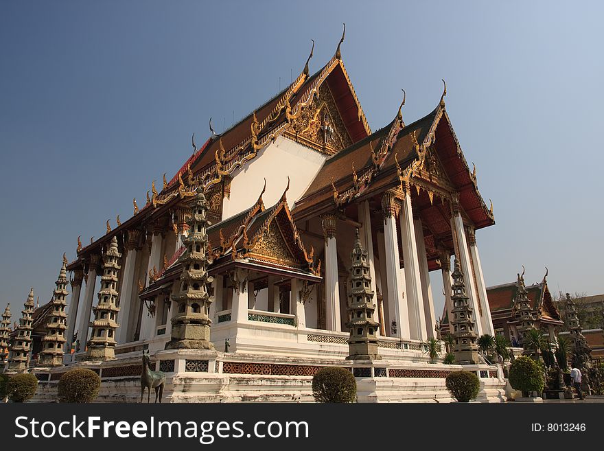 Thai Temple or Wat, is the place that combines Thai Arts and ancient artitectures inside. Also, Thai temple is an attractive place for tourists to visit. I took this picture in Rattanakosin island, Bangkok, Thailand. Thai Temple or Wat, is the place that combines Thai Arts and ancient artitectures inside. Also, Thai temple is an attractive place for tourists to visit. I took this picture in Rattanakosin island, Bangkok, Thailand.