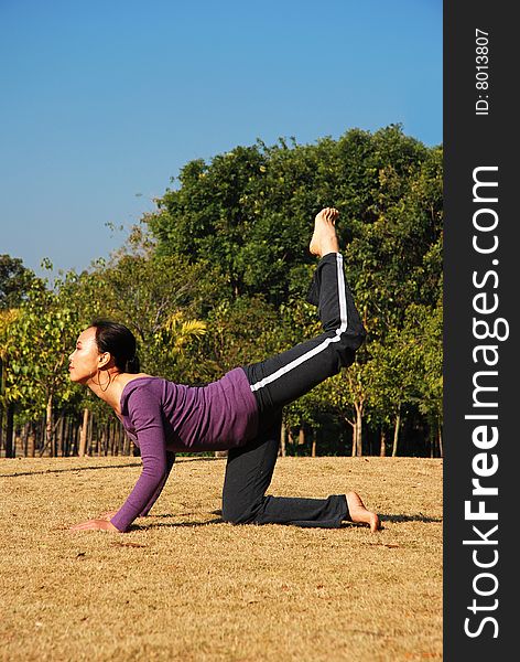 Young Asian Woman exercising Yoga in the park