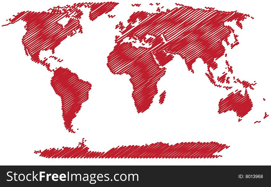 Red sketch of the world map. Red sketch of the world map