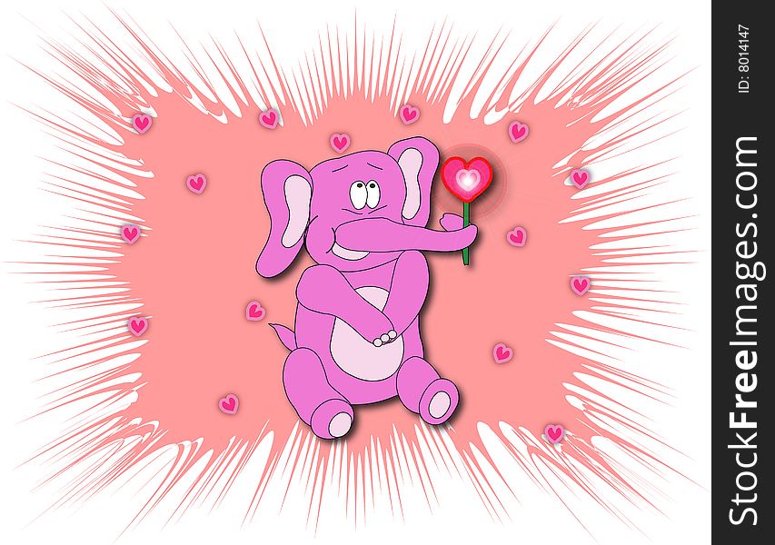 The pink elephant with heart in a trunk. The pink elephant with heart in a trunk